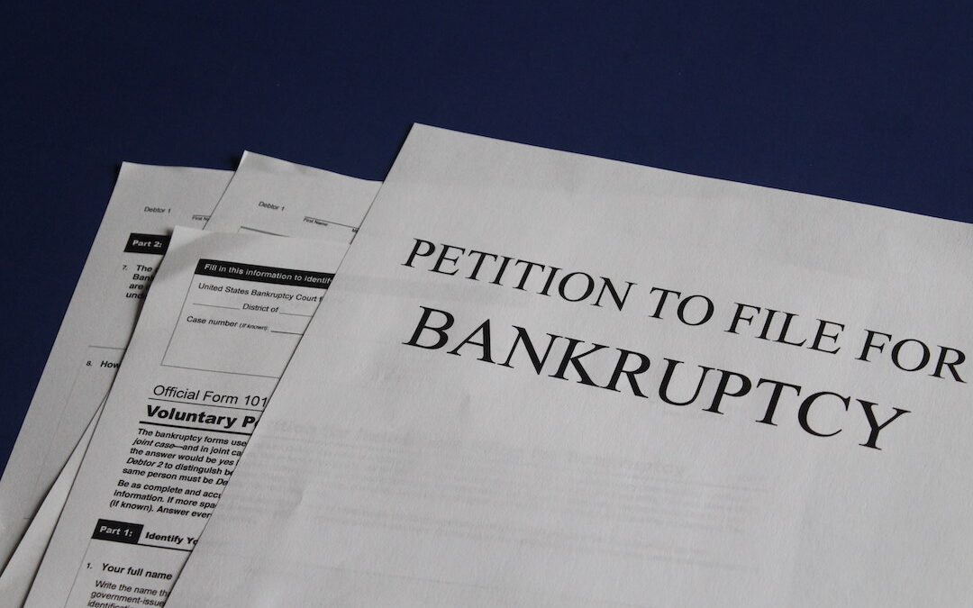 Photo shows petition for business bankruptcy.